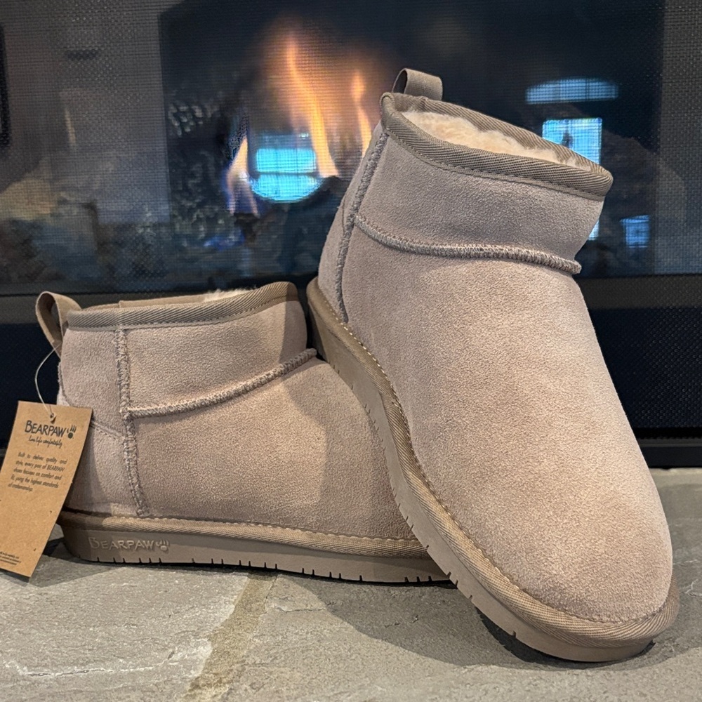 BEARPAW Kiara Cow Suede,faux fur,TPR outsole, winter warm bootie,trendy